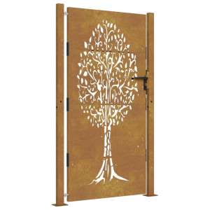 Puerta de jardín acero corten diseño árbol 105x205 cm H