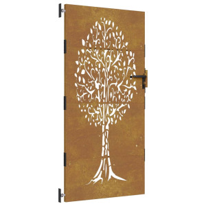 Puerta de jardín acero corten diseño árbol 85x200 cm H