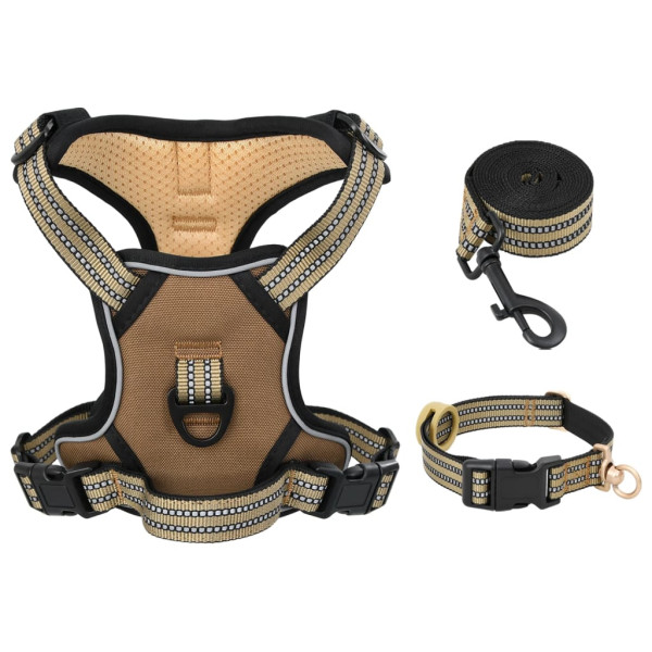 Arnés para perros con correa y collar ajustable marrón L M 3