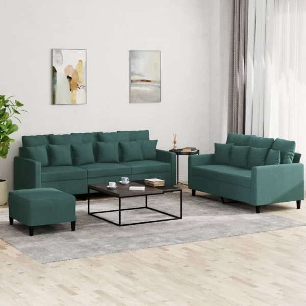 3 pcs conjunto de sofás com almofadões veludo verde-escuro D