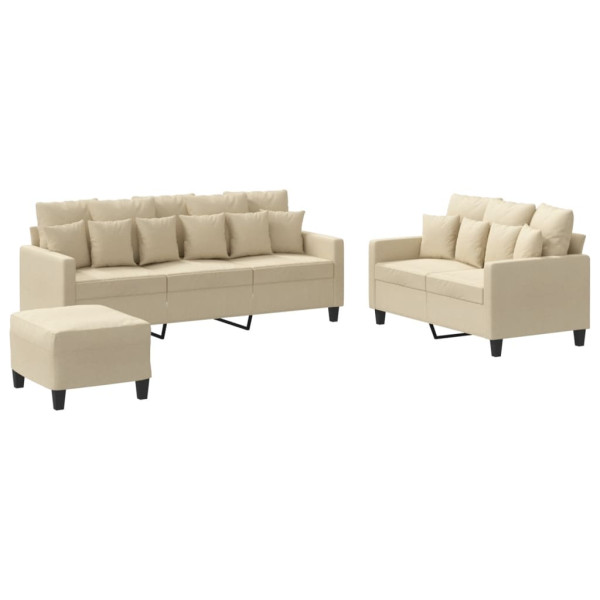 3 pcs conjunto de sofás com almofadões tecido cor creme M 2