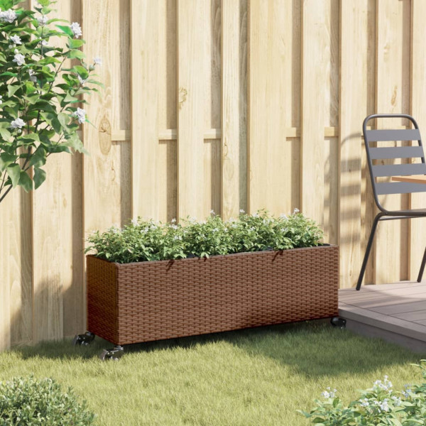 Jardim com rodas e 3 potters rattan PE marrom 107x32x38 cm M 3