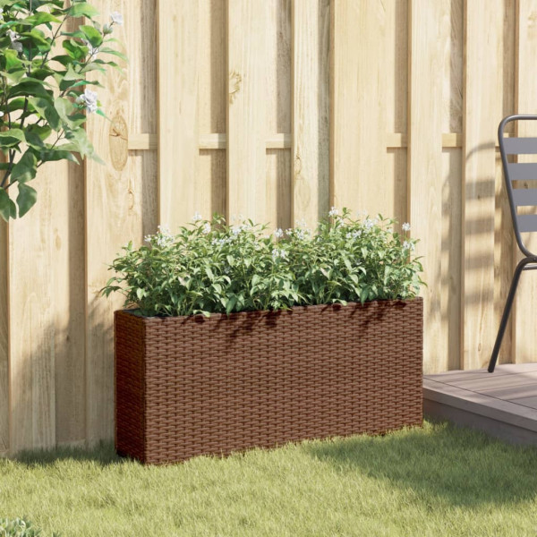Jardinera con 2 maceteros de ratán sintético marrón 90x20x40 cm M 3