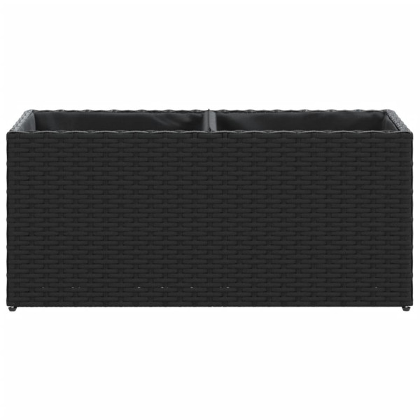 Jardinera de jardín con 2 maceteros ratán PE negro 72x30x32 cm M 5