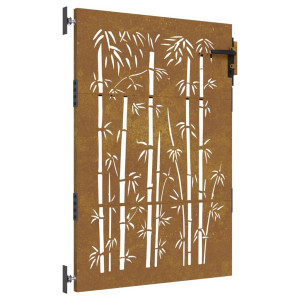 Puerta de jardín acero corten diseño bambú 85x125 cm H