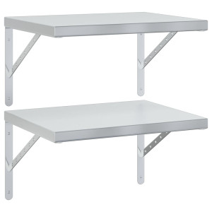Prateleiras de parede 2 pcs 50x40 cm aço inoxidável prateado H