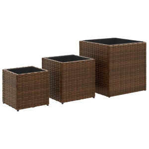 Vasos de jardim 3 pcs vime PE castanho H