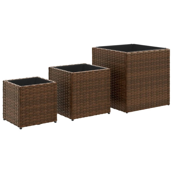 Vasos de jardim 3 pcs vime PE castanho M 2