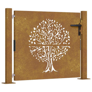 Puerta de jardín acero corten diseño árbol 105x80 cm H