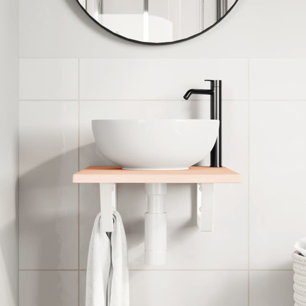Estante de lavabo de pared de acero y madera maciza de roble M 3