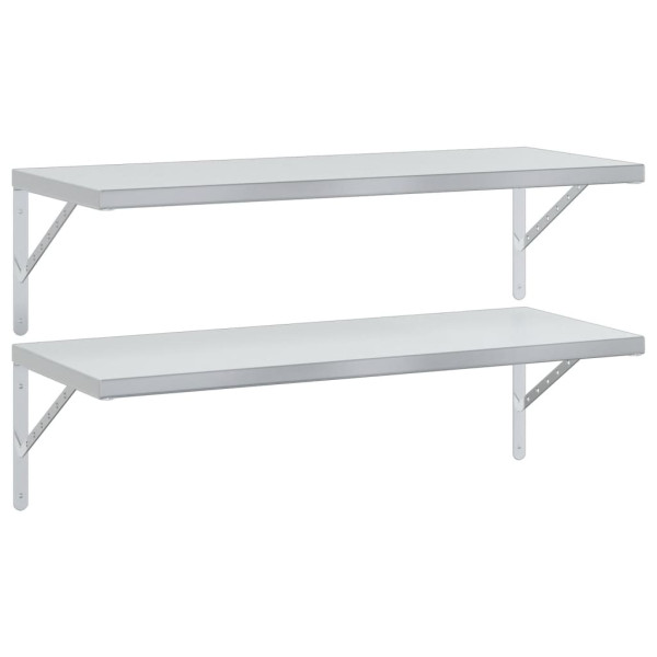 Prateleiras de parede 2 pcs 100x40 cm aço inoxidável prateado M 2
