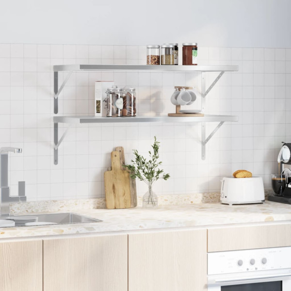 Prateleiras de parede 2 pcs 100x40 cm aço inoxidável prateado M 3