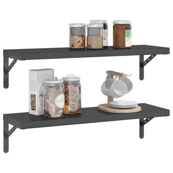 Prateleiras de parede 2 pcs 75x23.5 cm aço inoxidável prateado M 4