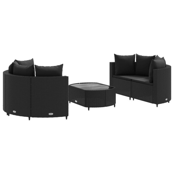 Set de muebles de jardín 5 pzas y cojines ratán sintético negro M 2