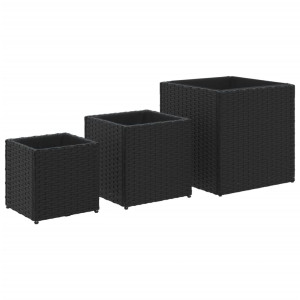 Vasos de jardim 3 pcs vime PE preto H