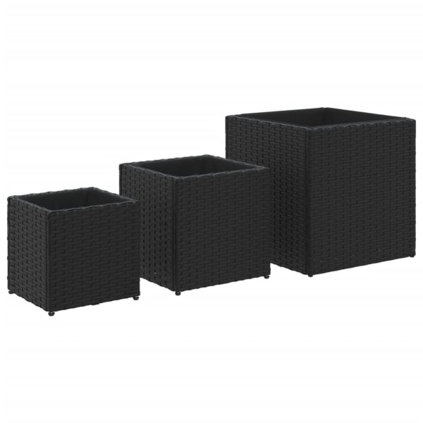 Vasos de jardim 3 pcs vime PE preto M 2