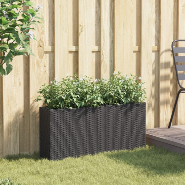 Jardinagem com 2 potes de rattan sintético preto 90x20x40 cm M 3