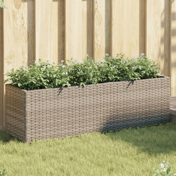 Jardinera con 3 maceteros ratán sintético gris 105x30x32 cm D