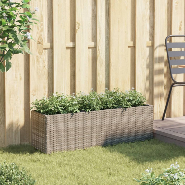 Jardinera con 3 maceteros ratán sintético gris 105x30x32 cm M 3