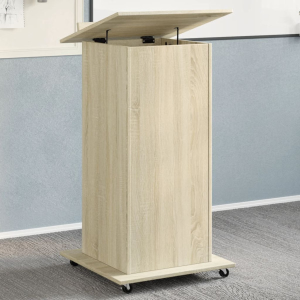 Atril con ruedas y cajón madera roble Sonoma 55x55x107 cm D