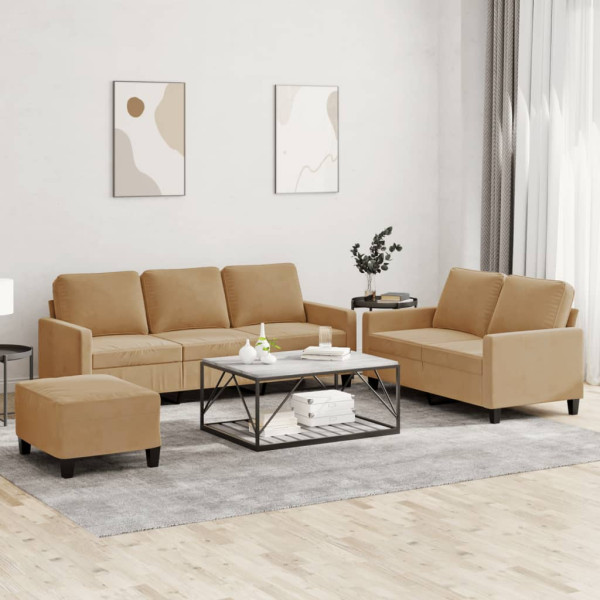 3 pcs conjunto de sofás com almofadões veludo castanho D