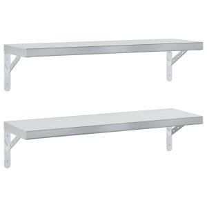 Prateleiras de parede 2 pcs 75x23.5 cm aço inoxidável prateado H
