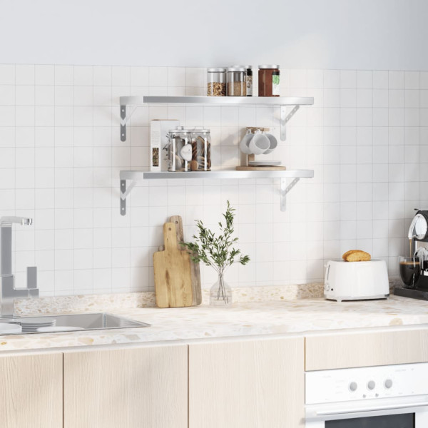 Prateleiras de parede 2 pcs 75x23.5 cm aço inoxidável prateado M 3