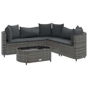 Set de muebles de jardín 6 pzas y cojines ratán sintético gris H