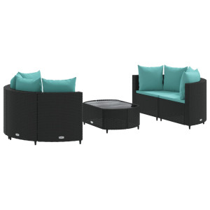 Set de muebles de jardín 5 pzas y cojines ratán sintético negro H