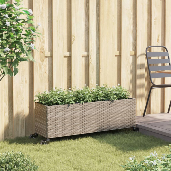 Jardinagem com rodas e 3 potters rattan PE cinza 107x32x38 cm M 3