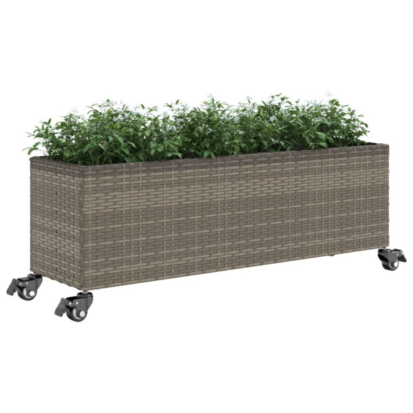 Jardinagem com rodas e 3 potters rattan PE cinza 107x32x38 cm M 4