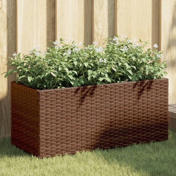 Jardinera con 2 maceteros ratán sintético marrón 72x30x32 cm D