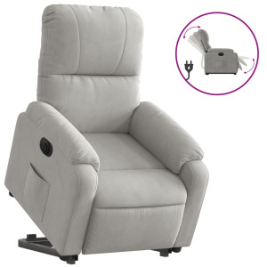Sillón eléctrico reclinable elevable tela microfibra gris claro H