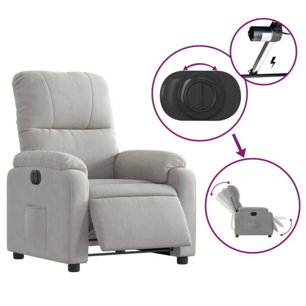 Sillón eléctrico reclinable elevable tela microfibra gris claro M 5