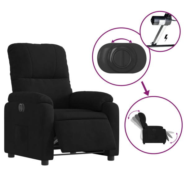 Sillón eléctrico reclinable elevable tela microfibra negro M 5