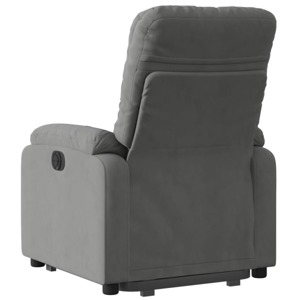 Sillón reclinable elevable tela de microfibra gris oscuro M 4