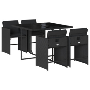 Set de muebles jardín 5 pzas con cojines ratán sintético negro H