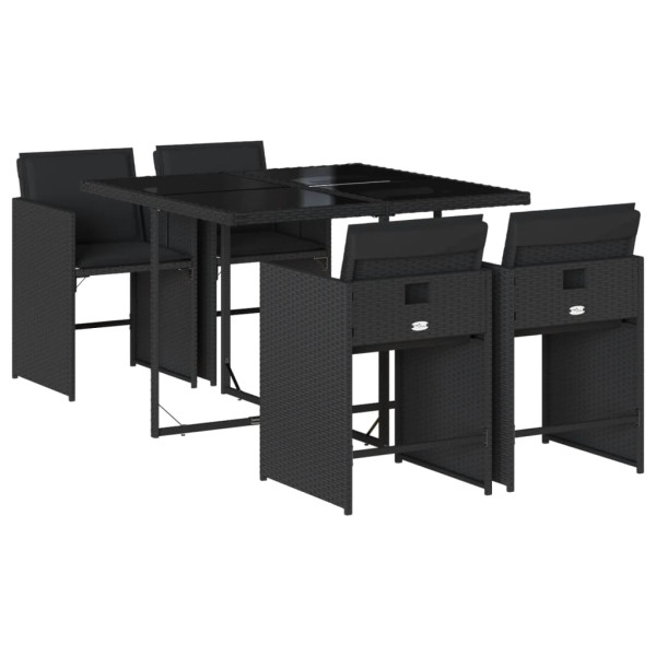 Set de muebles jardín 5 pzas con cojines ratán sintético negro M 2
