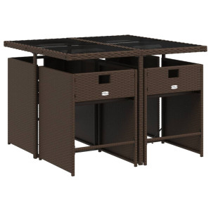 Set comedor de jardín 5 piezas y cojines ratán sintético marrón H