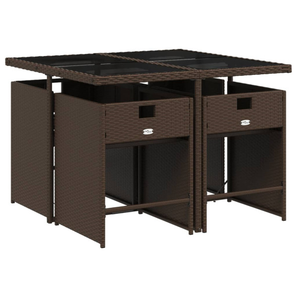 Set comedor de jardín 5 piezas y cojines ratán sintético marrón M 2