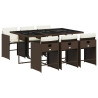 Set comedor de jardín 7 pzas con cojines ratán sintético marrón 2
