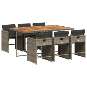 Set comedor jardín 7 pzas y cojines ratán sintético gris H