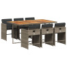 Set comedor jardín 7 pzas y cojines ratán sintético gris 2