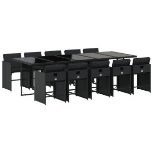 Set de comedor jardín 11 pzas con cojines ratán sintético negro H