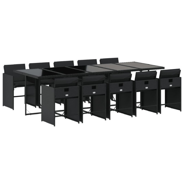 11 pcs conjunto de jantar p/ jardim c/ almofadões vime PE preto M 2