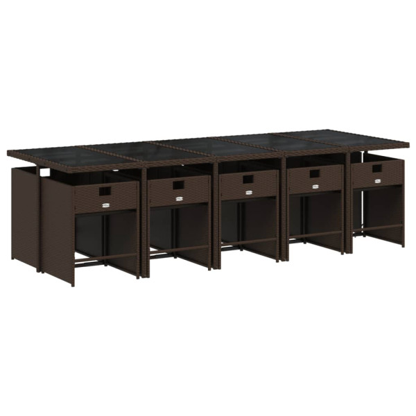 Set comedor de jardín 11 pzas y cojines ratán sintético marrón M 3