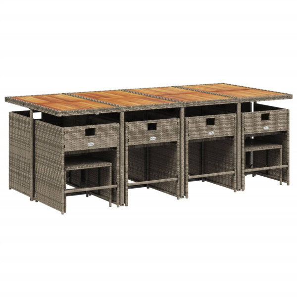 Set comedor de jardín con cojines 13 pzas ratán sintético gris M 3