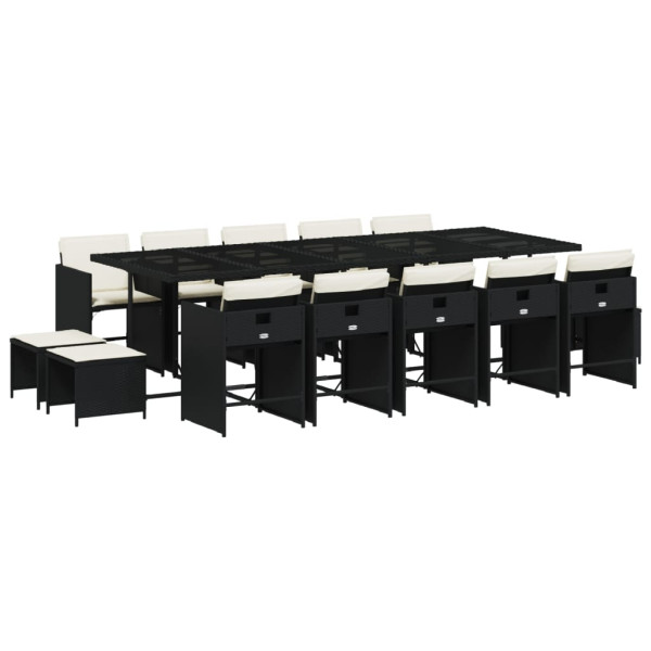 Set comedor de jardín con cojines 15 pzas ratán sintético negro M 2