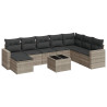 Set muebles jardín 9 pzas y cojines ratán sintético gris claro 2
