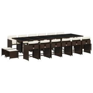 17 pcs conjunto jantar p/ jardim c/ almofadões vime PE castanho H